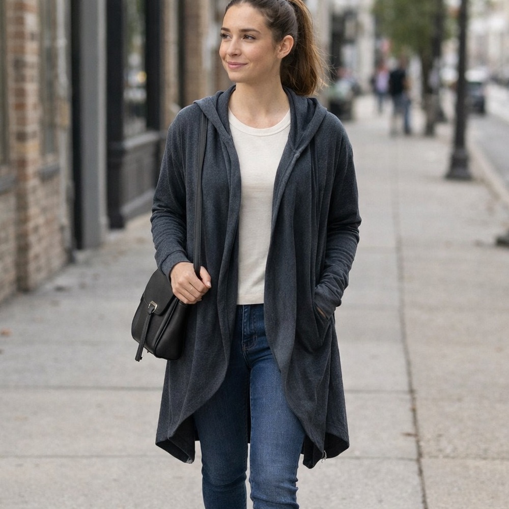 NWT Bench Melancholist Sweat Cotton Charcoal Gray Draped Hoodie Cardigan Medium